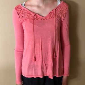 Aeropostale Cape Juby Long Sleeve Top XS coral